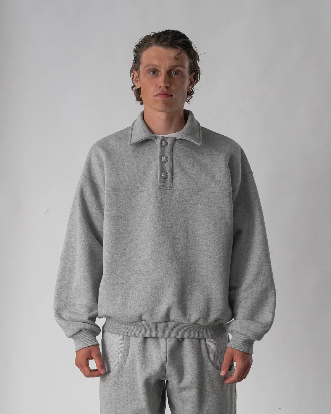 Baselayer Polo Sweater - Heather Grey - Image 3