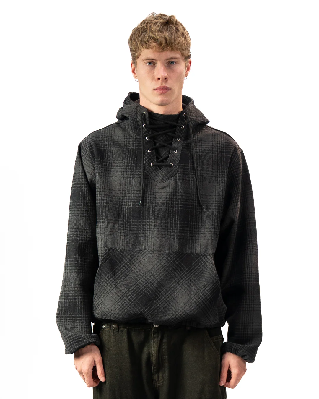HEAVY FLANNEL HOODIE - Black/Grey - Image 3