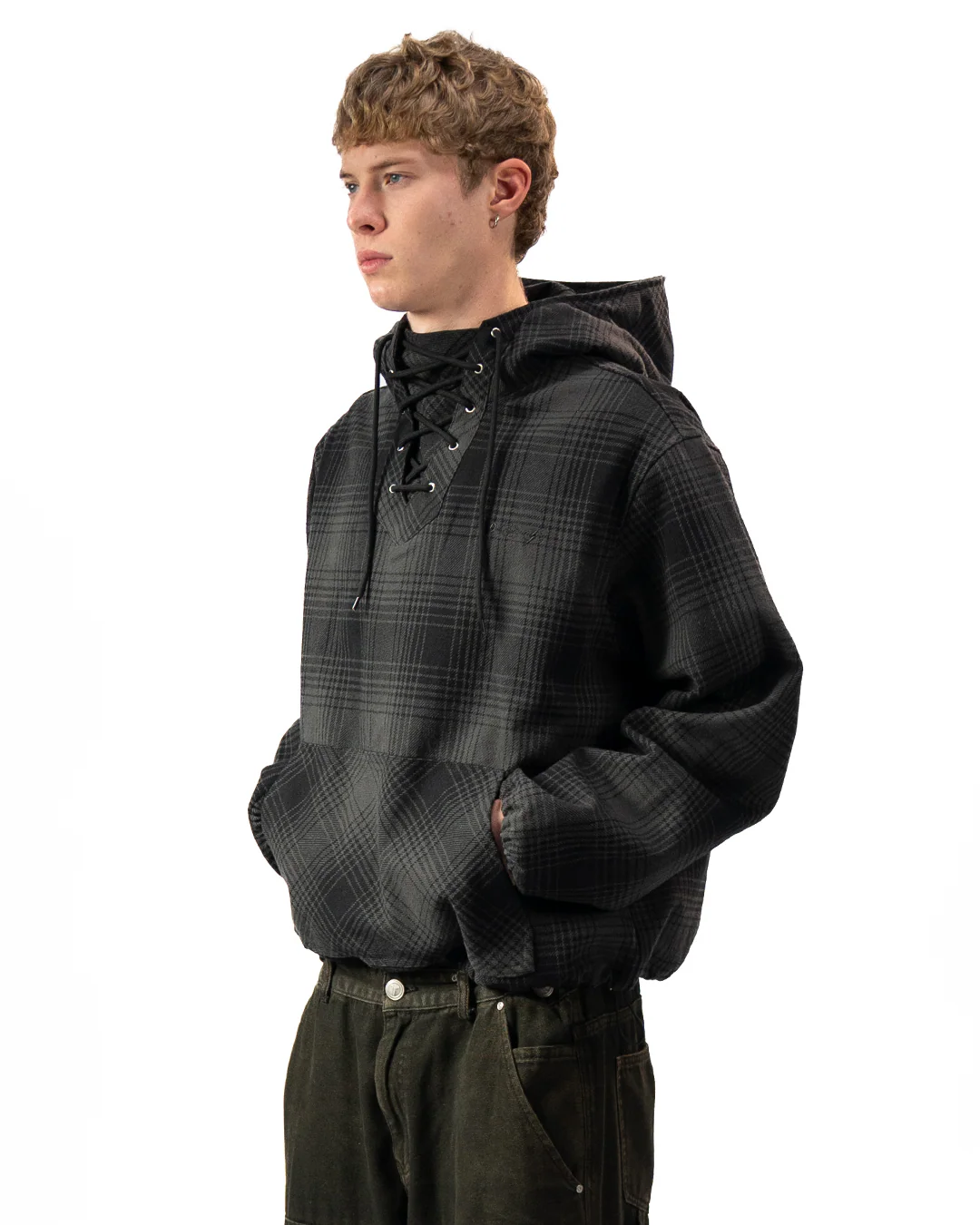 HEAVY FLANNEL HOODIE - Black/Grey - Image 4