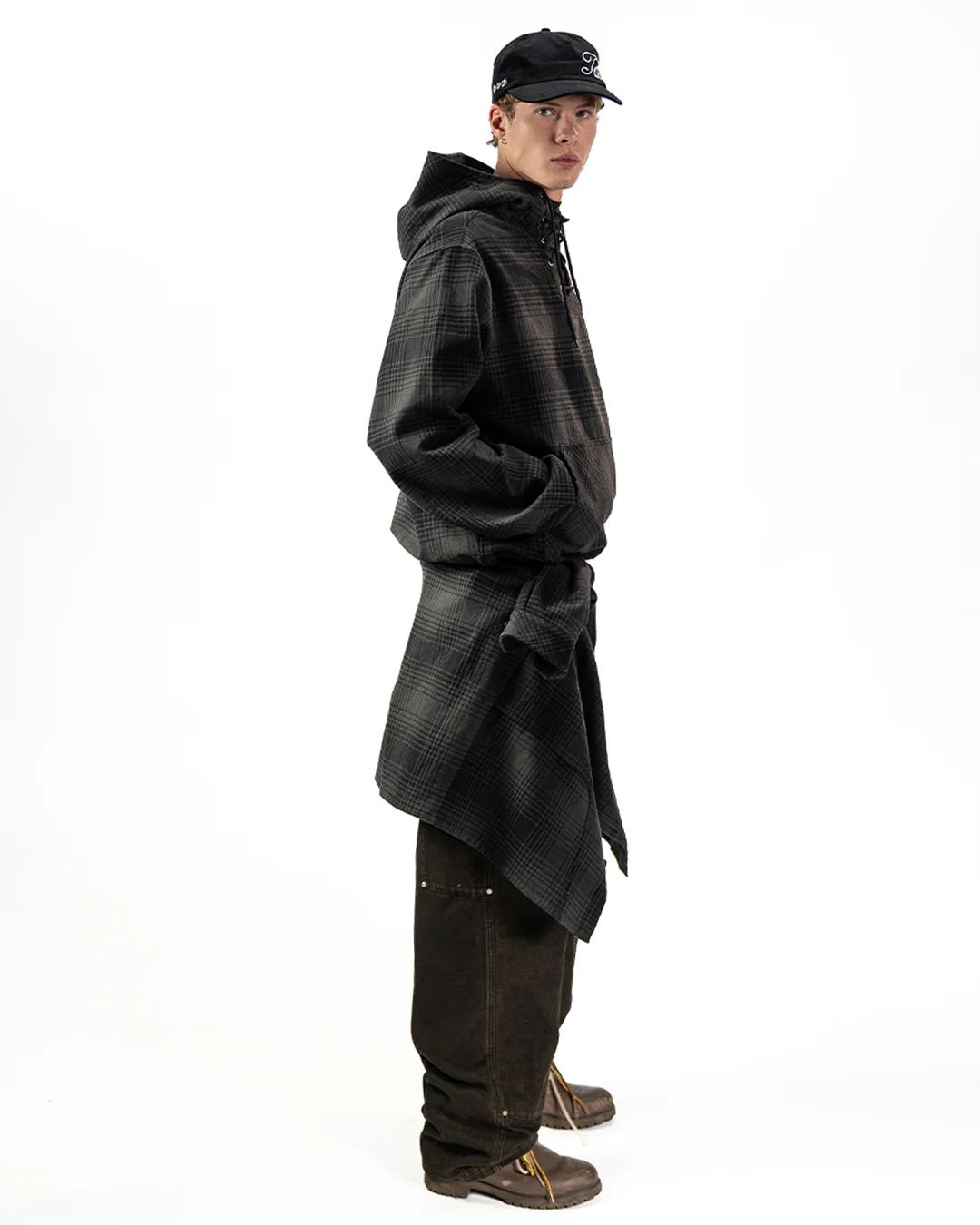 HEAVY FLANNEL HOODIE - Black/Grey - Image 6