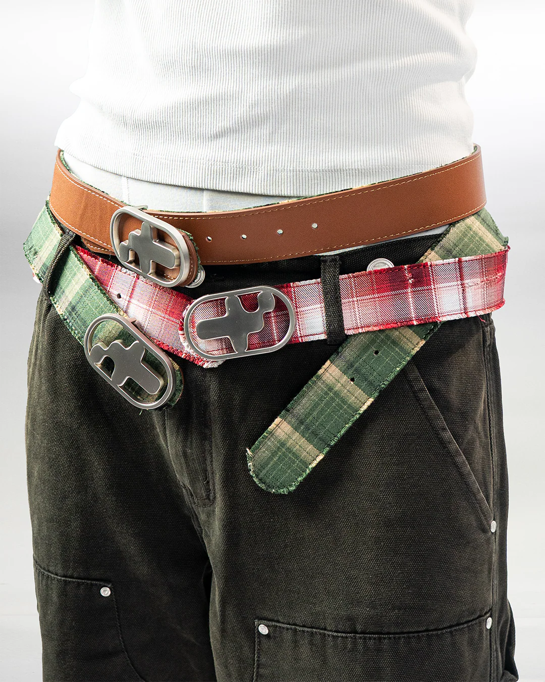T-Logo Flannel Leather Belt - Green - Image 5